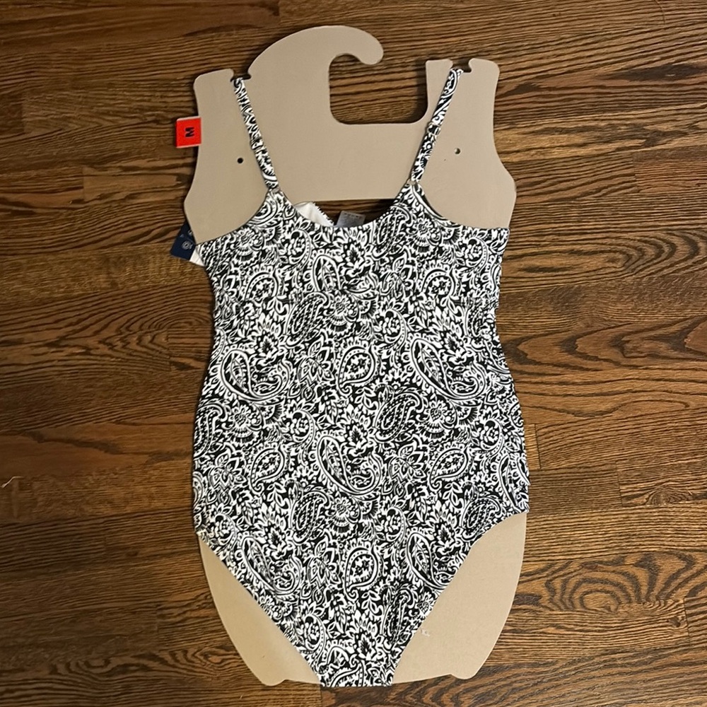 Adult Medium Black and White Paisley land's end Swimsuit - Picture 6 of 10